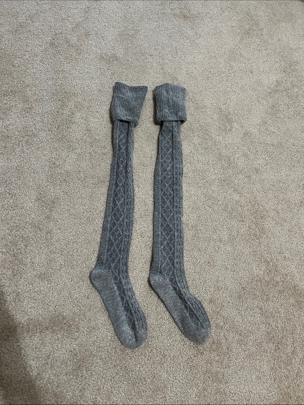 Free People Women’s Gray Cable-Knit Over-the-Knee Socks